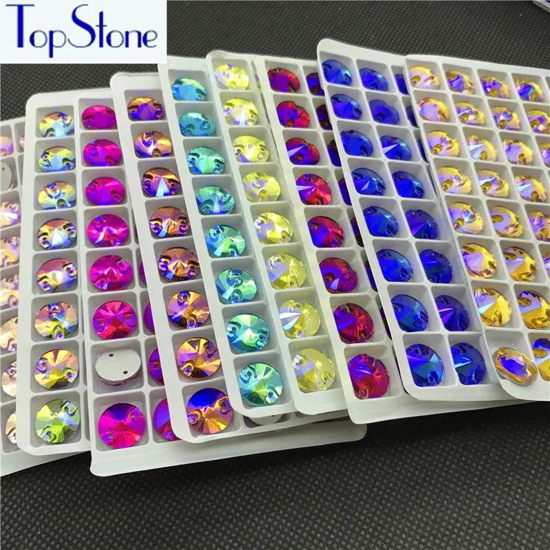 Topstone 8 мм круглые стразы Rivoli разноцветные 84 шт. Пришивные стекло кристалл камень