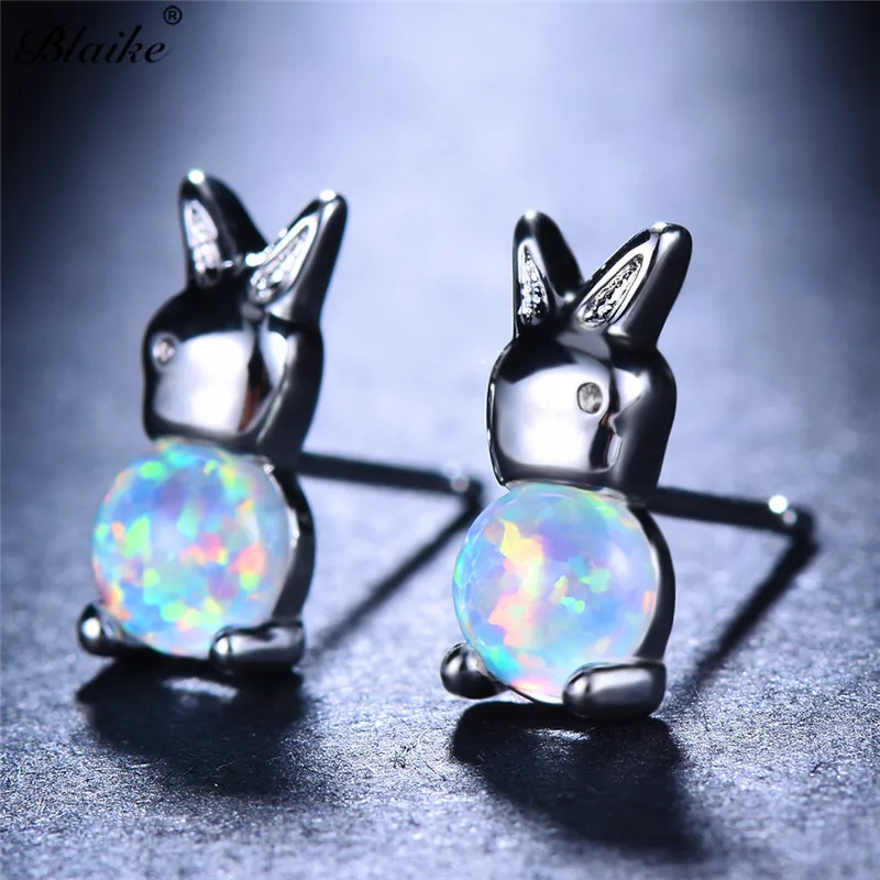 Женские круглые серьги из серебра серьги-гвоздики в форме кроликов пробы с
