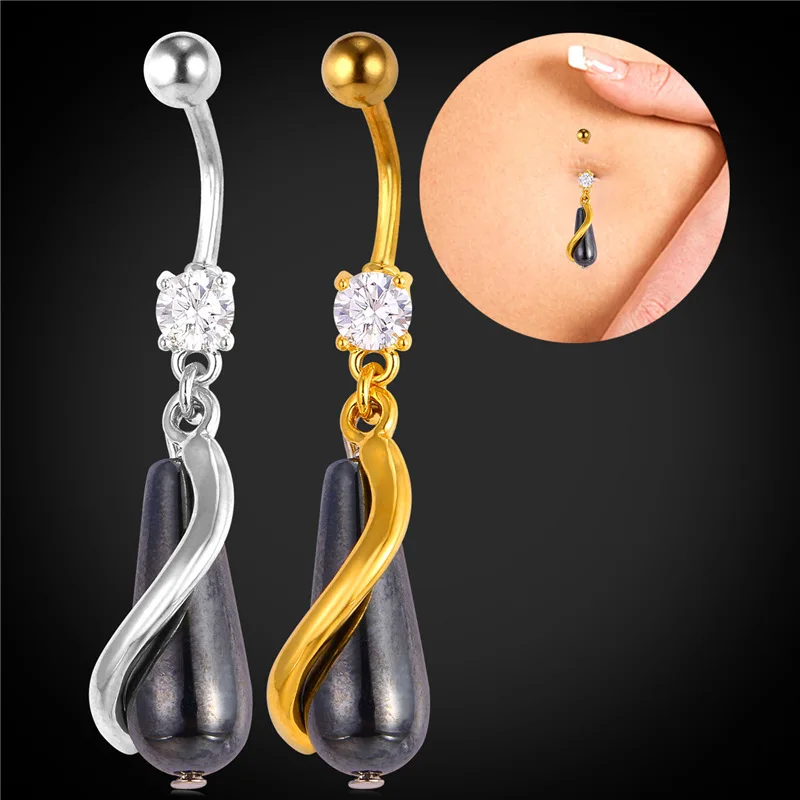 Body Jewelry Crystal Black Simulated Pearl Bullet Gold/Silver Color Navel Piercing Women Belly Button Ring DB353 | Украшения и