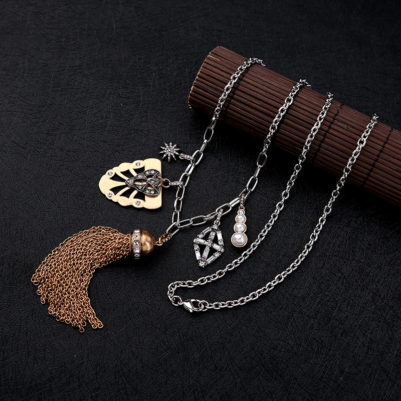 Длинное винтажное ожерелье для женщин модное смешанное очаровательное