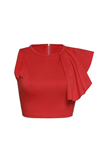 Для женщин Коктейль клуб Очаровательная одно плечо Ruffle Crop Top