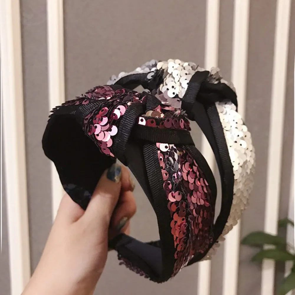 Новая мода DIY Блестящая лента для волос с блестками аксессуары для волос широкая сторона золото серебро обруч для волос индивидуальные вечерние головные уборы