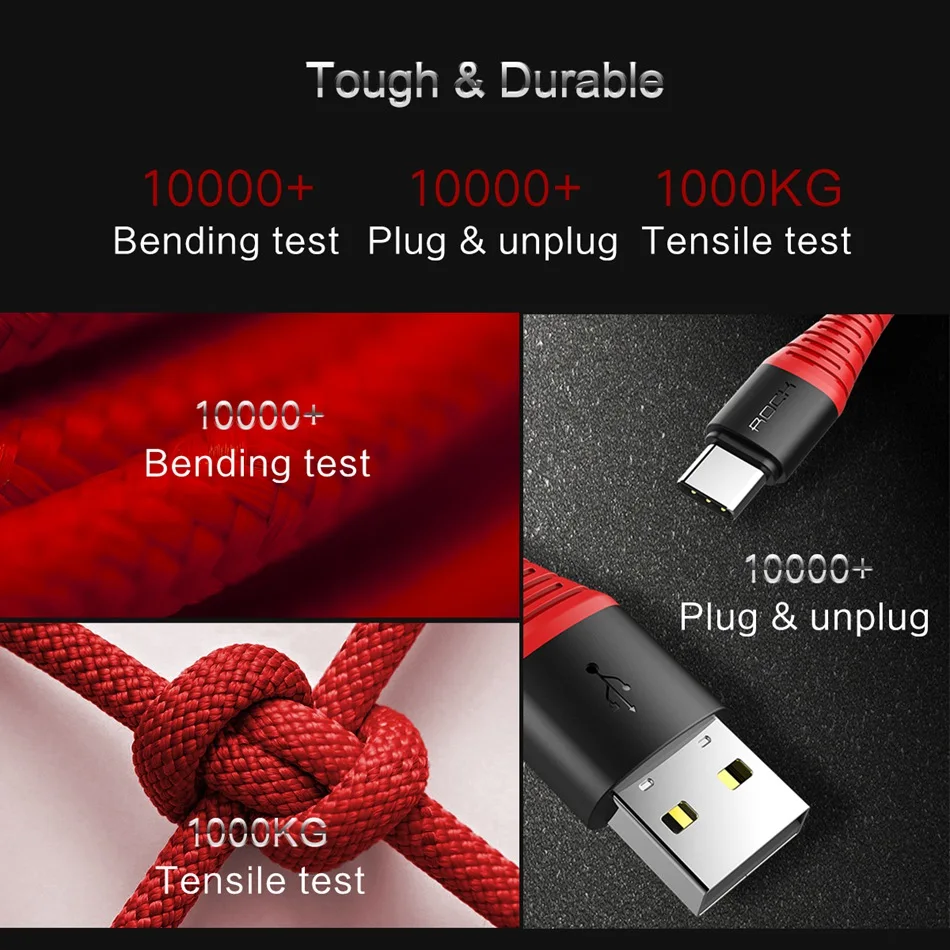 ROCK высокопрочный usb type-C кабель 3A usb type-c кабель для быстрой зарядки и синхронизации данных для Galaxy S8 plus Note 8 Oneplus 2 Xiaomi