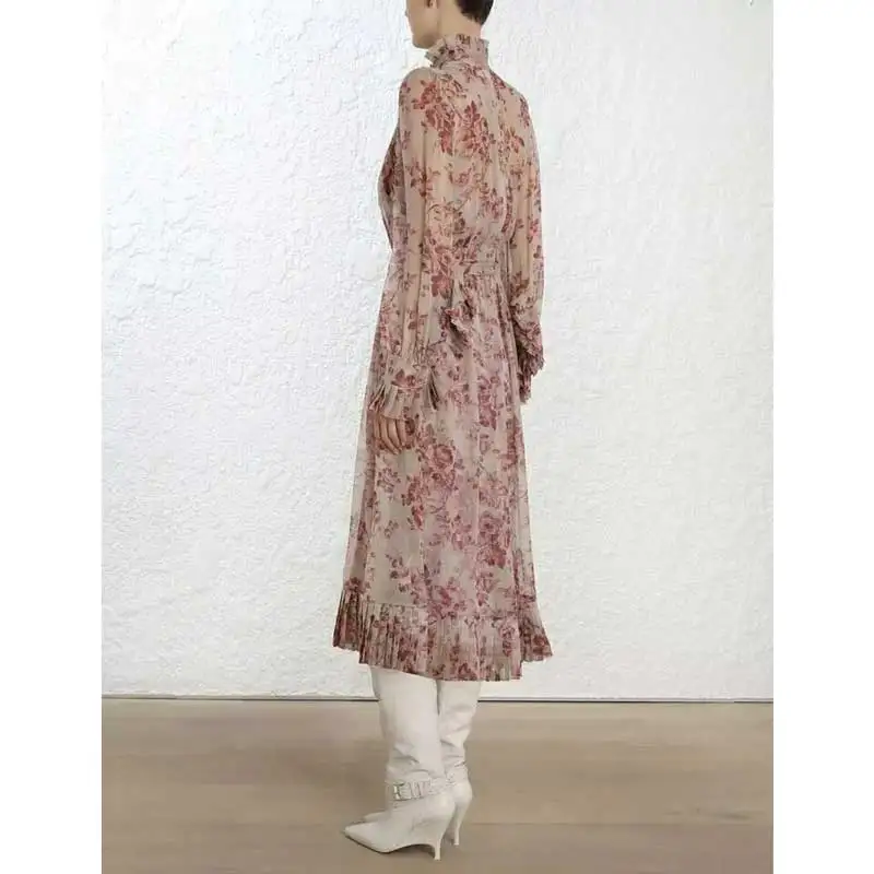 Богемный Вдохновленный галстук шеи длинное платье цветочный принт оборки