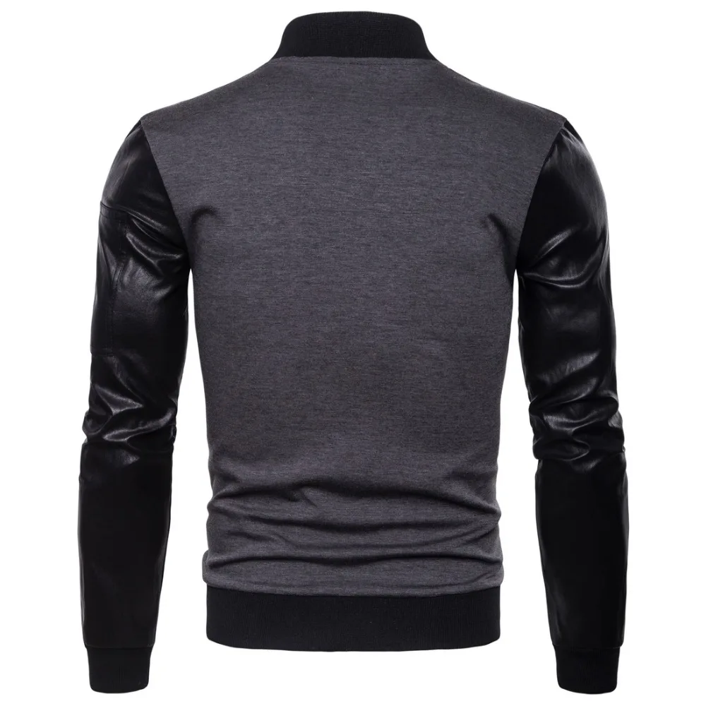 

Man Hoodies with PU Lone sleeve Coat Men All Season Warm Wearing with Zipper Loose style Men Clothes M-3XL British Style