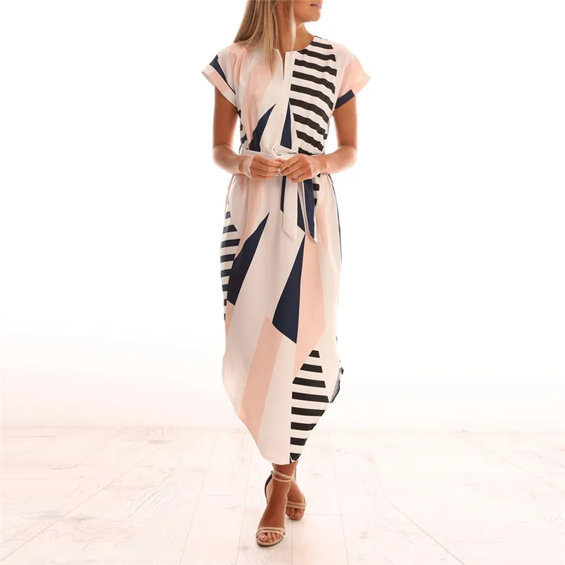 Женское Повседневное Платье макси с коротким рукавом v-образным вырезом и