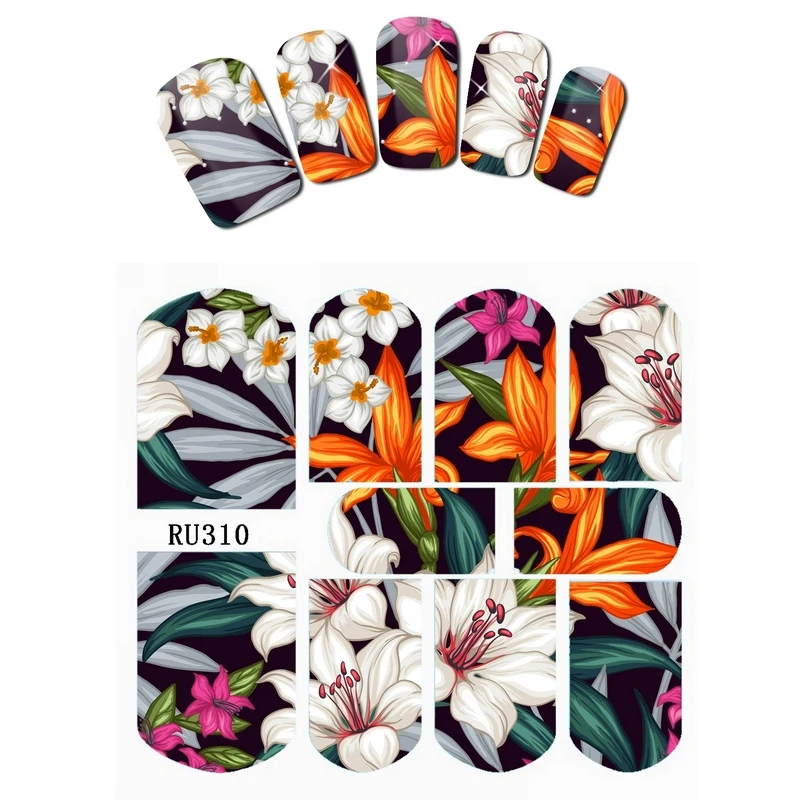 Наклейка на ногти водная наклейка слайдер цветок цветочные джунгли листья LFAF BANBOO