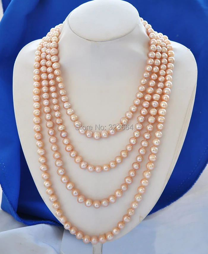 

Long 100" 10mm pink round freshwater cultured pearl necklace