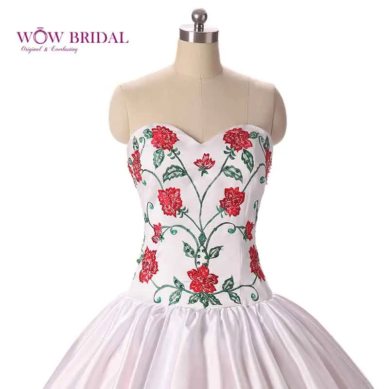 Wowbridal роскошное 2021 белое красное платье с вышивкой Quinceanera бальное оборками из
