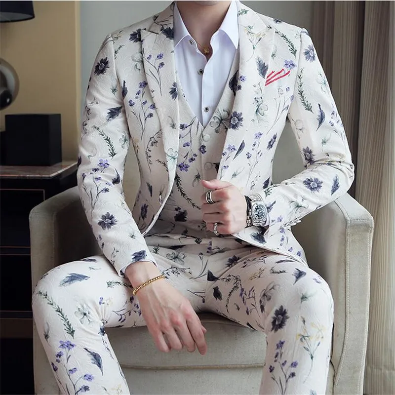 

Floral Printing Men's Suit Fashion Men's Club Prom Costume Fashion Designer Men's Groom Wedding Apparel Casual Tuxedo Men's Suit