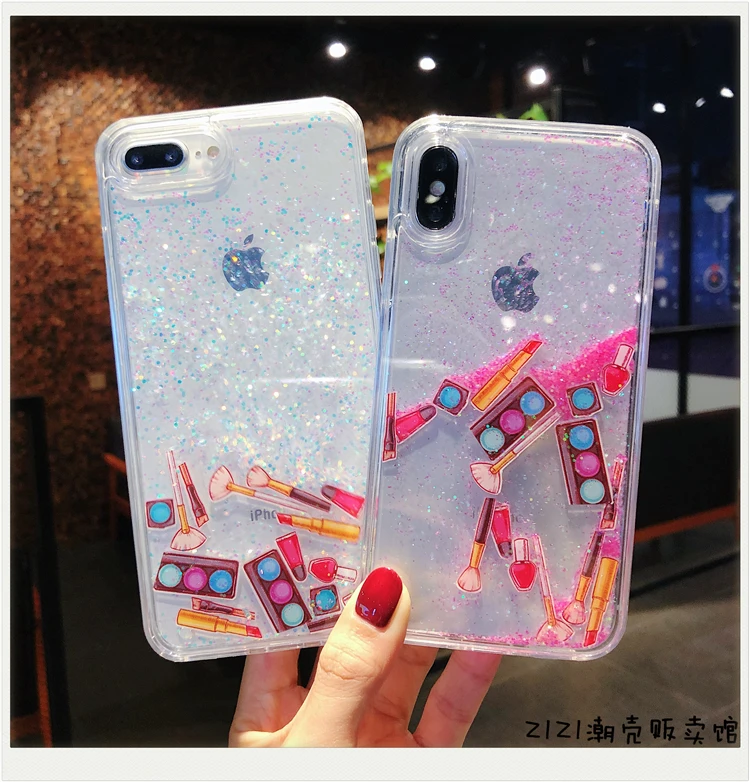 Hot Glitter Flowing Beauty Set Box Liquid Sand Case for iphone XS Max XR X 6 6s 8 7 Plus 6S Nail polish Capa Fundas Coque |