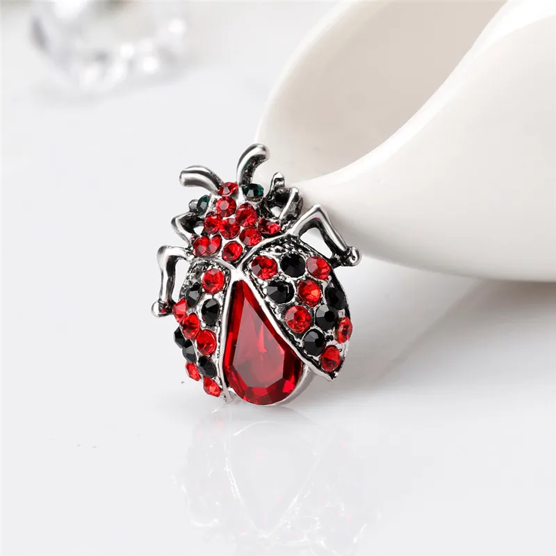 Fashion Silver Plated Red Ladybug Women Lovely Insect Scarf Jewelry Clips Pins Rhinestone Crystal Paved Small Cute bijoux broche | Украшения