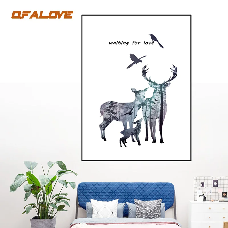 QFALOVE Nordic Стиль олень красочные холст живопись пейзаж печати минималистский