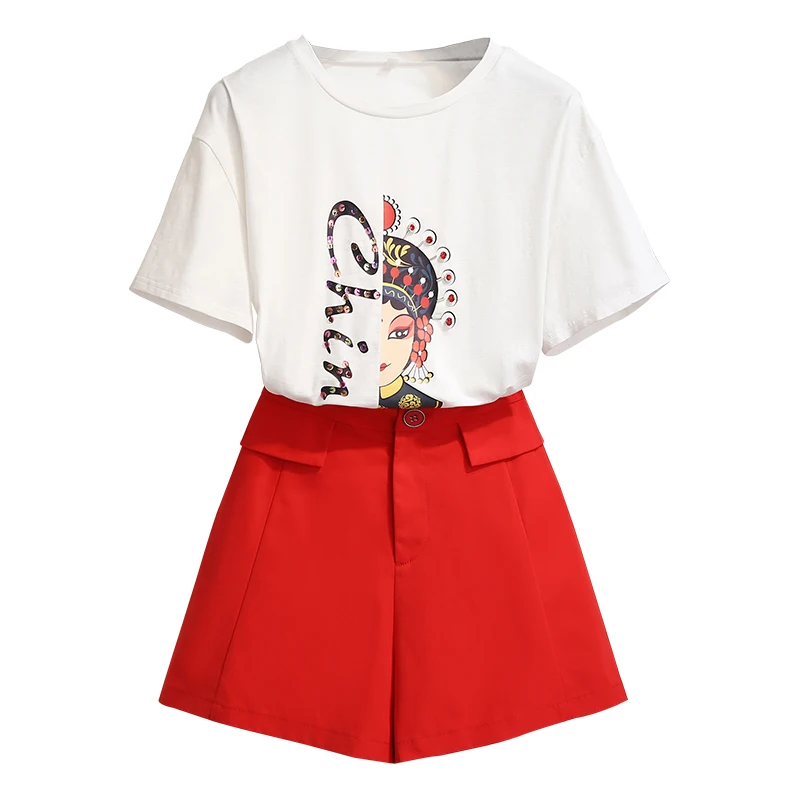 Женская одежда Летний Новый женский комплект с принтом короткий рукав