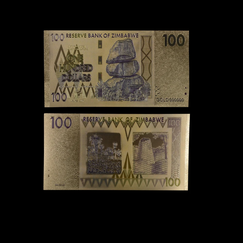 Банкноты Зимбабве 10 шт./лот 100 доллара с 1 сертификатом банкноты в 24k позолоченной