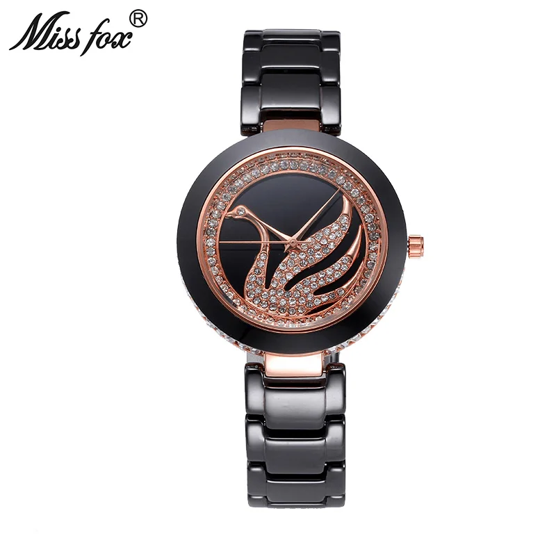 Miss Fox Fashion Ceramic Watch Women Rhinestone Dress Female Rose Gold Diamond Japan Xfcs Carnaval Metal Bracelets | Наручные часы