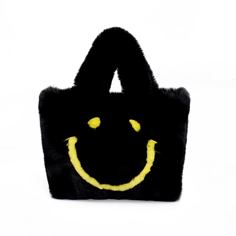 Плюшевая Сумка тоут со смайликом зимняя теплая женская сумка с искусственным