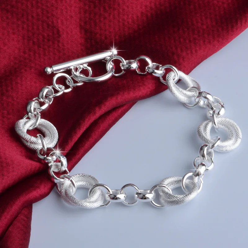 OMHXZJ Wholesale Personality Fashion Woman Girl Party Wedding Gift Silver Hollow Round Chain 925 Sterling Bracelet BR54 | Украшения и