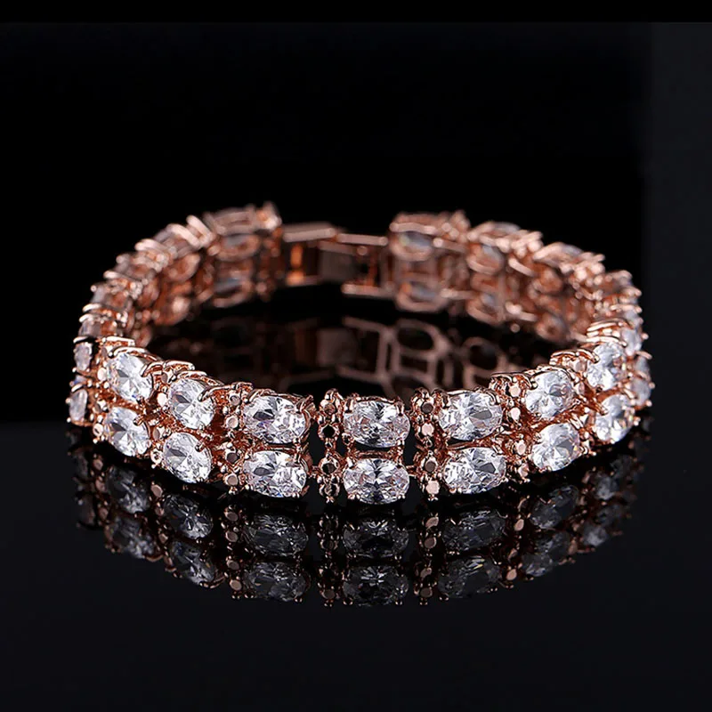 Роскошные AAA циркон браслеты для женщин трендовые розовое золото C двойные полосы