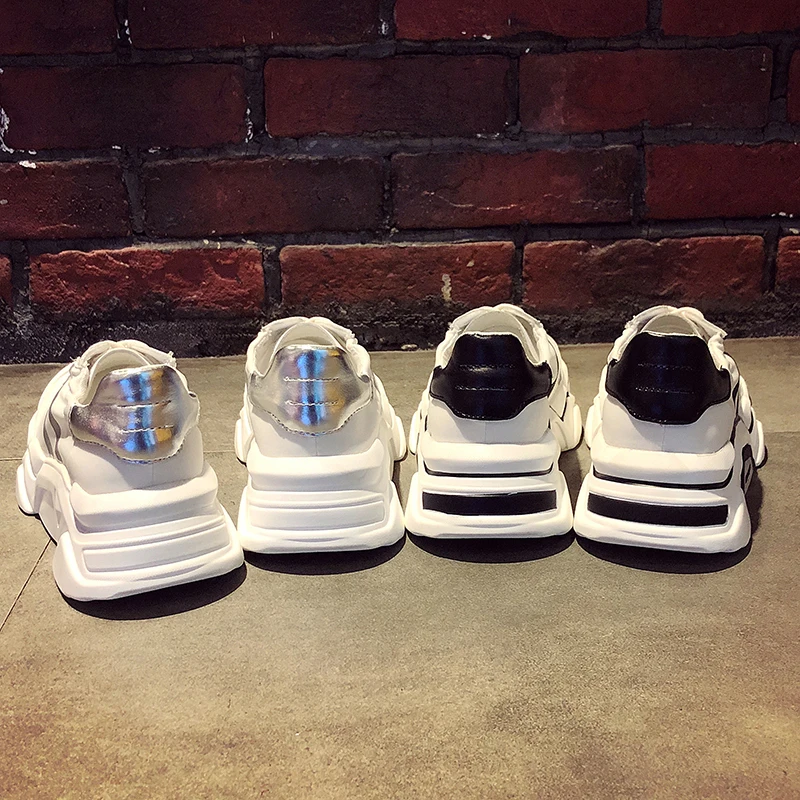 Новинка 2019 года Брендовые женские кроссовки белые не сужающиеся книзу женская