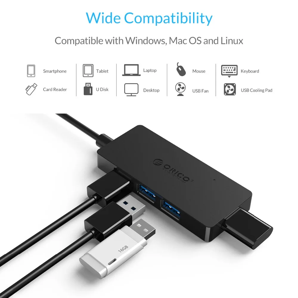 USB Концентратор ORICO HS4U 4 портовый концентратор 3 0 прямоугольный мини хаб с