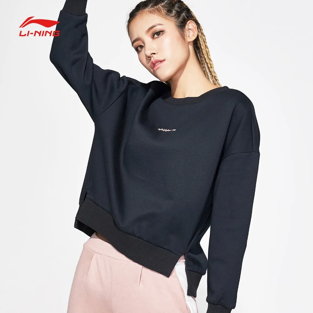 Li-Ning женский сверхмодный свитер теплый флис свободный крой 66% полиэстер 34% хлопок подкладка спортивные топы кофты AWDN808 COND18