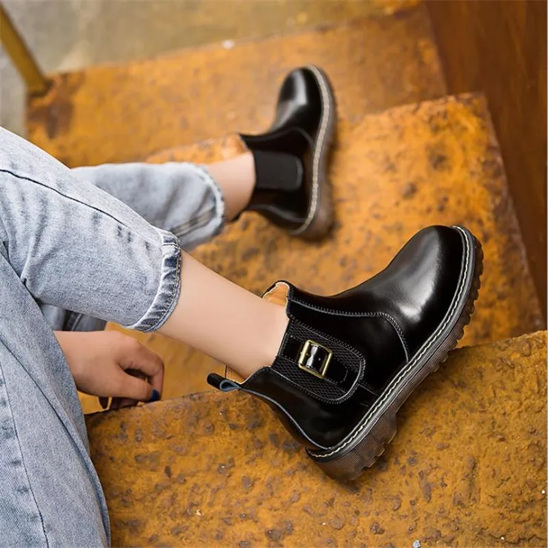 Женские ботинки челси в стиле ретро модные теплые из воловьей кожи с круглым