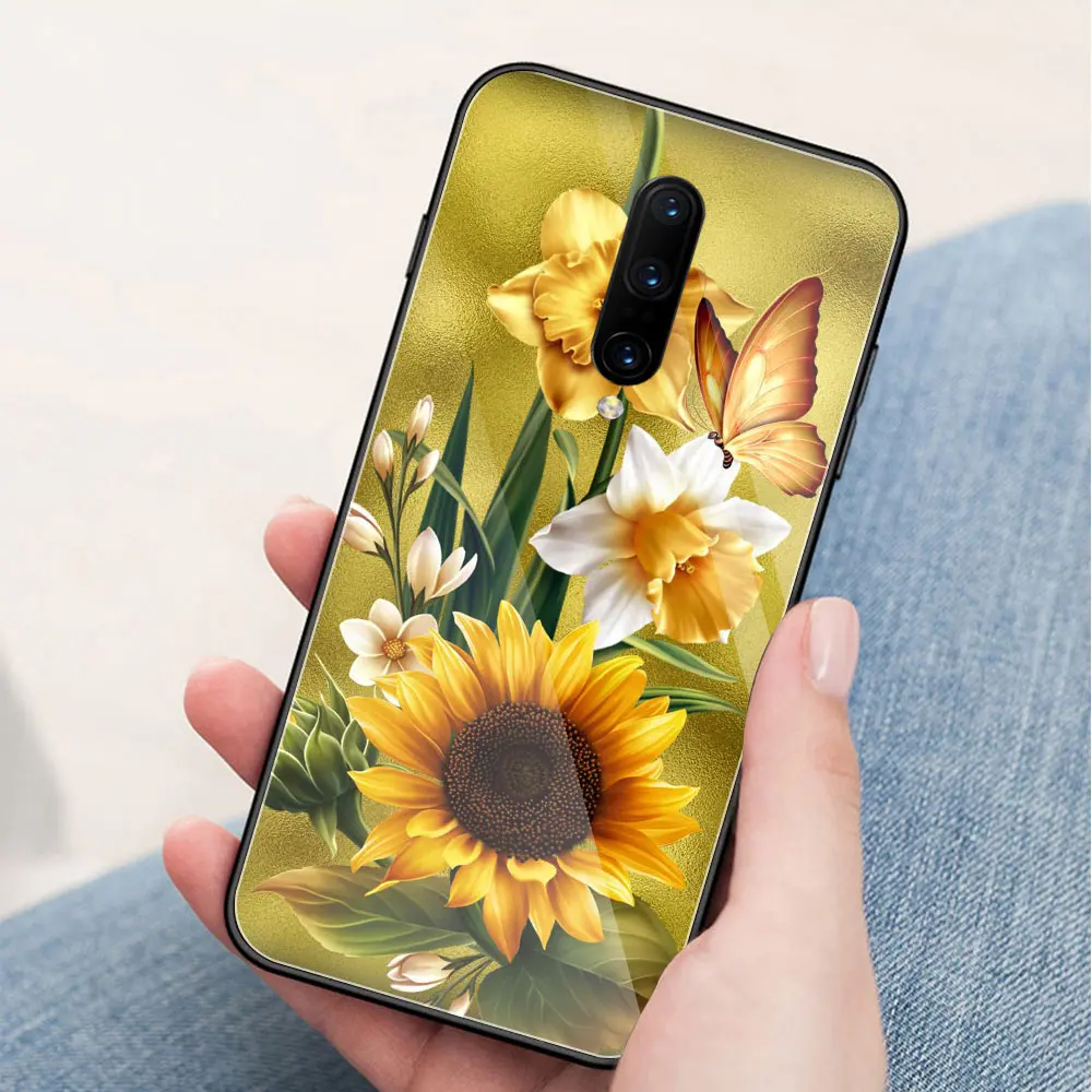 Чехол для Oneplus 6T стеклянная задняя крышка Бабочка цветочный чехол 7 pro 1 + 5 5T 6 6t -