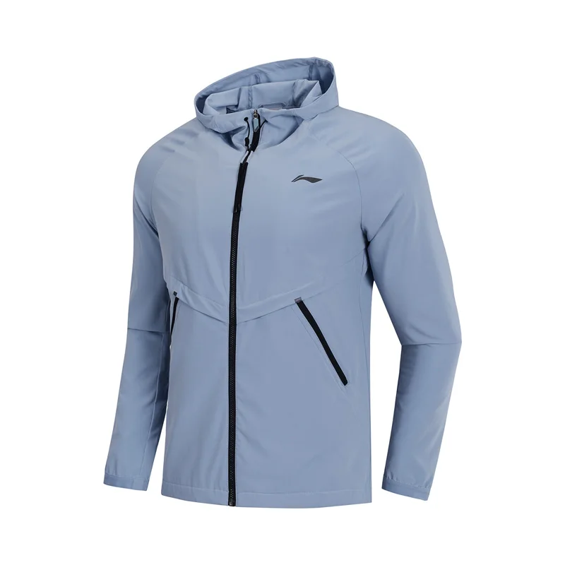 Li-Ning, Мужская ветровка с капюшоном для бега, пальто, обычная посадка, 92% полиэстер, 8% спандекс, подкладка, спортивная куртка AFDP017 CJFM19