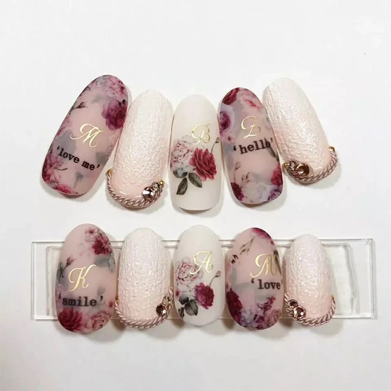 1 лист стикеры 3D на ногти Nail Art Роза Печать Японский Дизайн Клей Цветочные