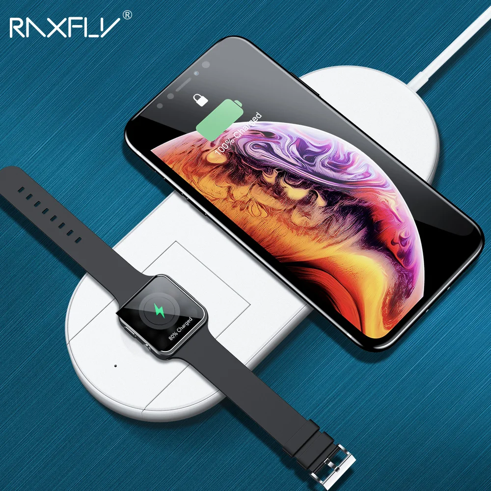 

RAXFLY Беспроводной Зарядное устройство для iPhone X 8 XR XS Max для Apple I watch 2 3 10 Вт Qi Беспроводной зарядки для samsung S7 S8 S9 плюс Примечание 8 9 беспроводная ...