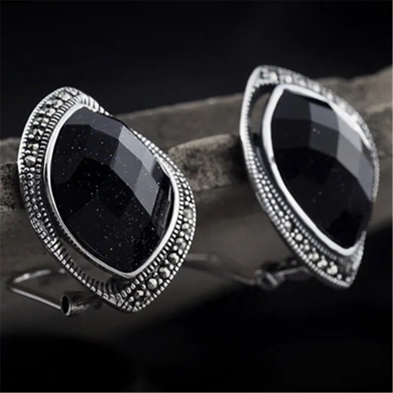 Black-1 GAGAFEE Настоящее 925 пробы серебряные серьги гвоздики черный красный камень Винтажные Ювелирные изделия для женщин - Окраска металла: Black-1