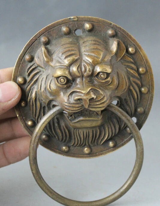 SCY старая китайская Бронзовый народный фэн шуй Хуэй Фэн голова льва маска двери