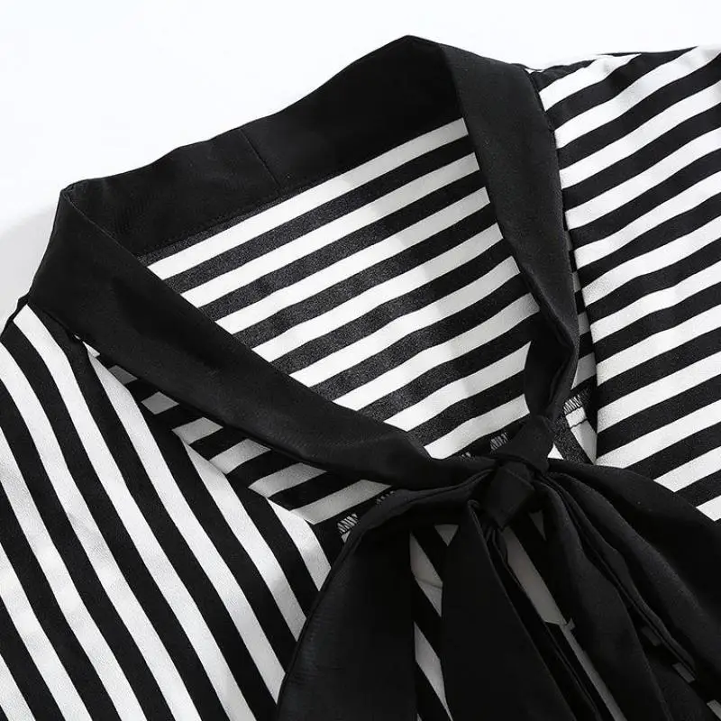 Женское шифоновое платье с V-образным вырезом в полоску | Женская одежда