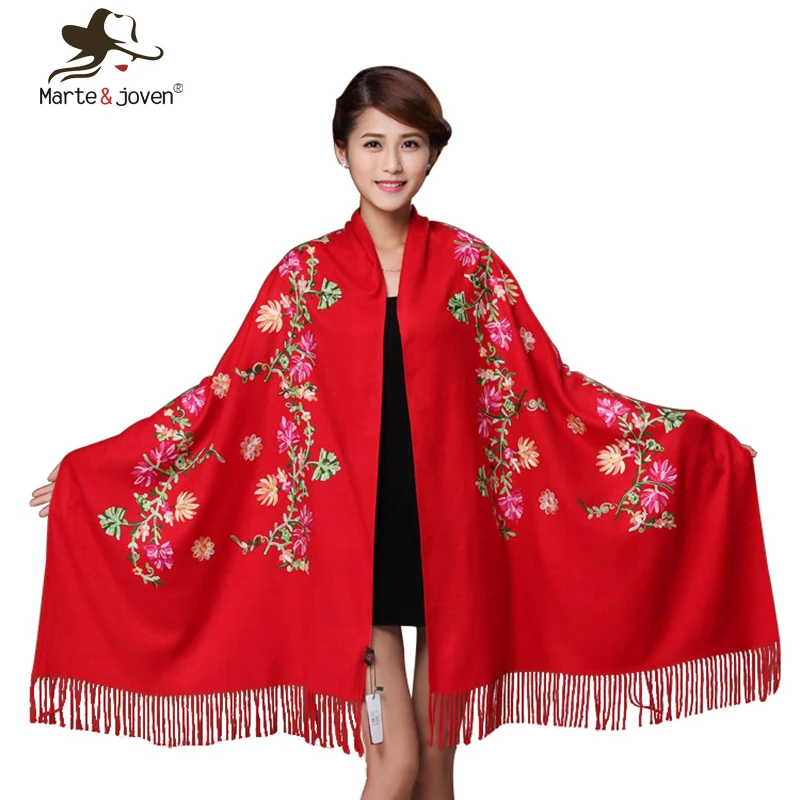 Женский шарф с вышивкой Marte & Young теплый зимний цветочной из искусственного