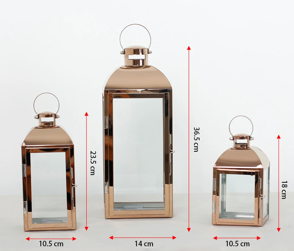 Nordic Lantern Candle Holder Rose Gold Stainless steel Candlestick Glass wind lamp candle holder Home Party Decoration Gift