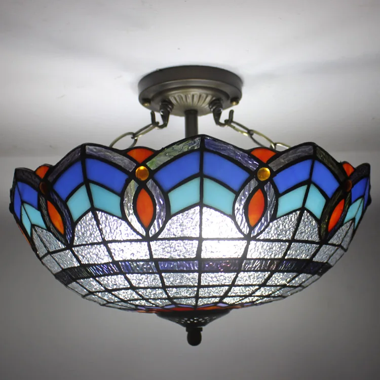Европейский Средиземноморский стиль Тиффани потолочный светильник Стекло E27 110