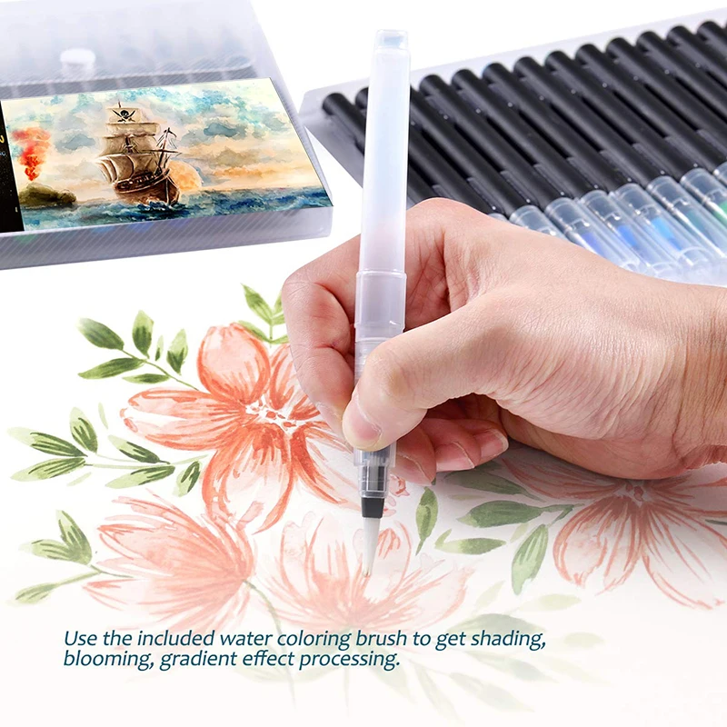 Ручки-щетки цвета воды 48 цветов 1 кисть для с цветным рисунком комическая