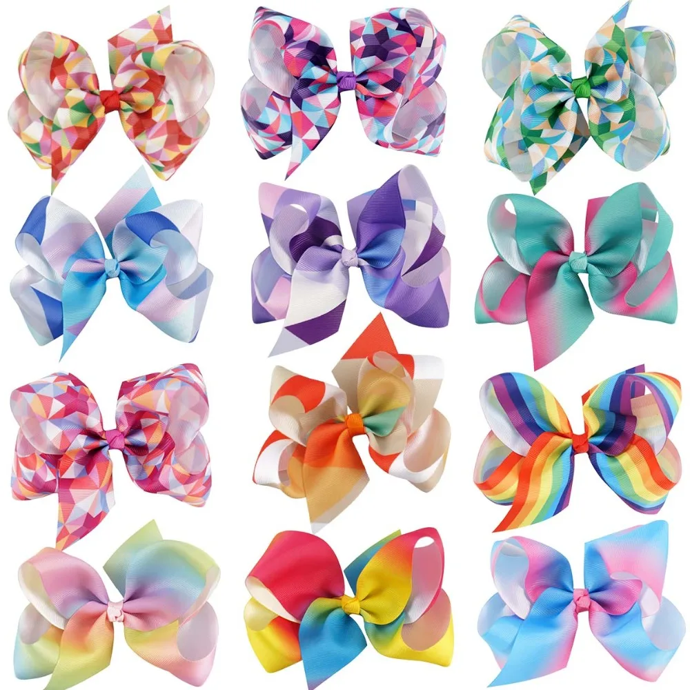 

12pcs Baby Girls Large Big Grosgrain Ribbon Bows with Alligator Hair Clips Rainbow Hair Bows Hair Accessories for Girls Toddler