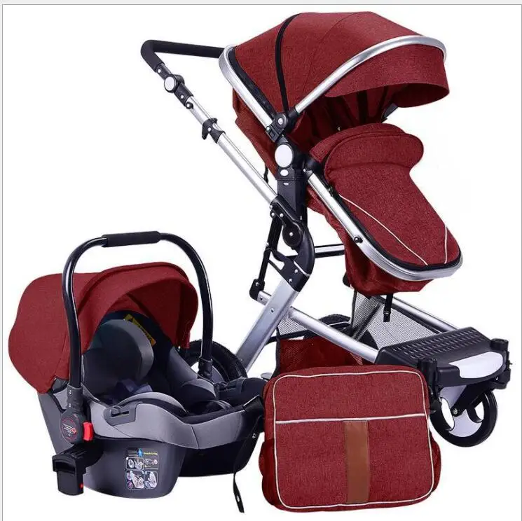 Red 3pcs Новая детская коляска 2 в 1 коляска с высоким пейзажем с Mama Bag - Цвет: Red 3pcs