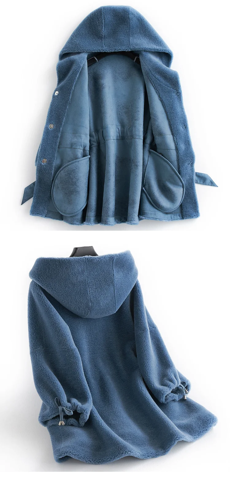 AYUNSUE Real Fur Coat Winter Woman Coats Korean Fashion Casual Midi Long Wool Hooded Jacket Elegant Ldies Outwear B18F23350
