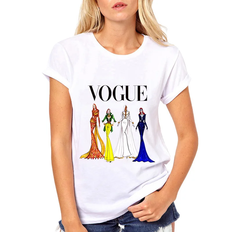 Футболка VOGUE панк принцесса принт модель o-образным вырезом топы тройник Летний стиль Женская белая футболка мода леди забавная женская одежда - Цвет: Picture-18