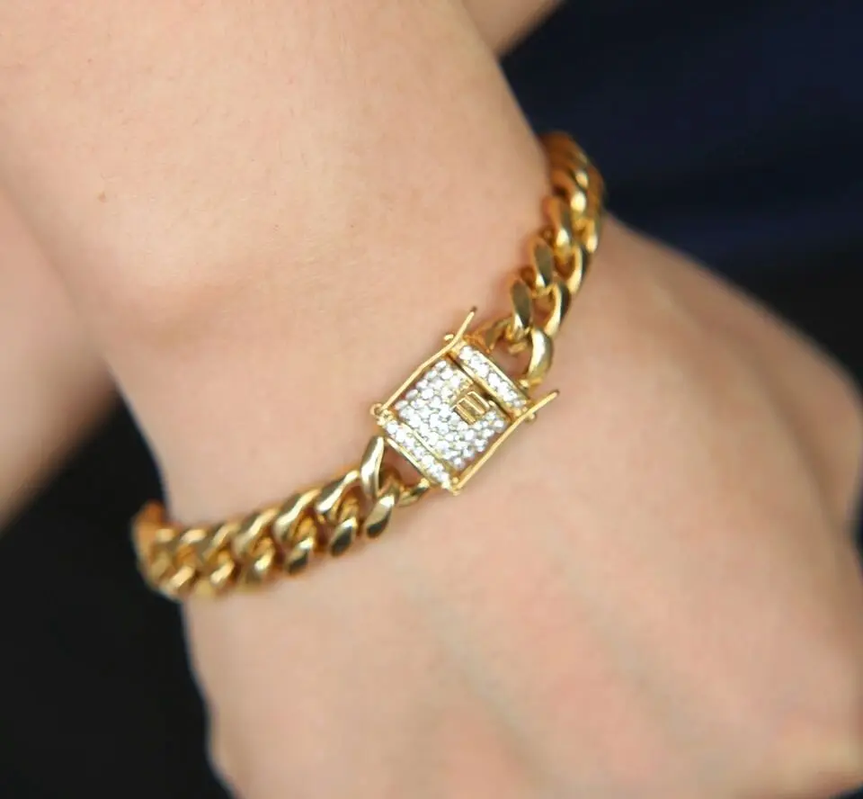 Uwin 10& 13& 15 мм кубинские звенья браслет для мужчин полный Iced Out коробочка со стразами Застежка Высокое качество браслеты из нержавеющей стали ювелирные изделия Хип-хоп