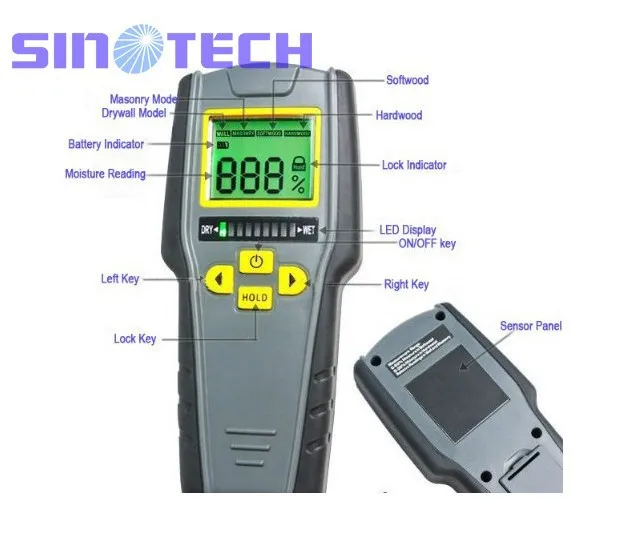 Цифровой LED 4 в 1 Хвойная древесина/лиственных пород тестер влажности 0 53% RH