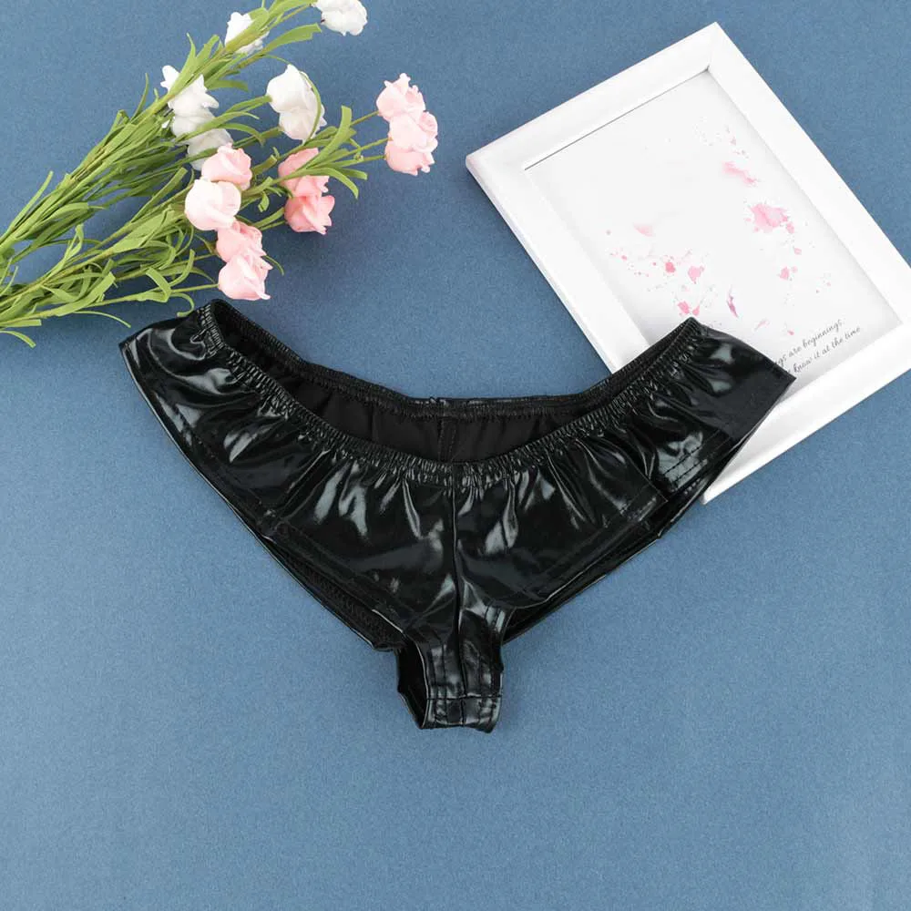 Сексуальное нижнее белье женские глянцевые кожаные шорты стринги трусики