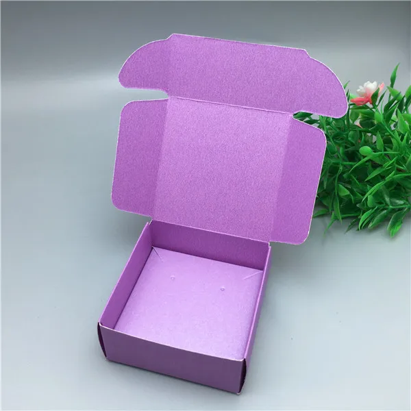 purple 1 set 6.5x6.5x3cm Various colors kraft paper airbox necklace/pendant display box DIY jewelry box free shipping - Color: purple
