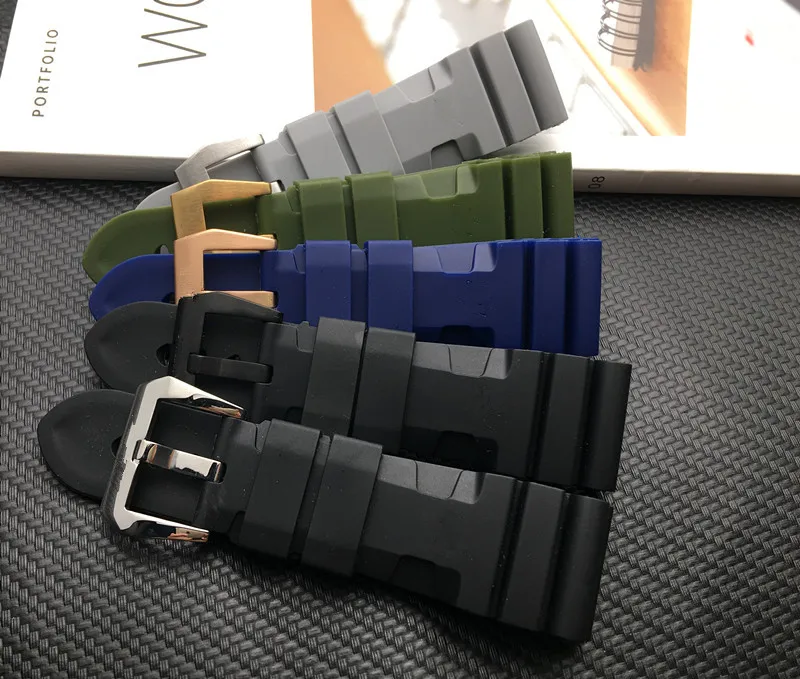 Ремешок для часов Panerai резиновый браслет пам люминор с пряжкой Tang Черный Серый