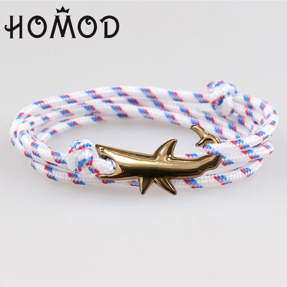 

Homod Fashion Golden Bracelet Men Shark Anchor Bracelets Charm Chain Rope Metal Bracelet Anchor Male Gift Hooks Jewelry