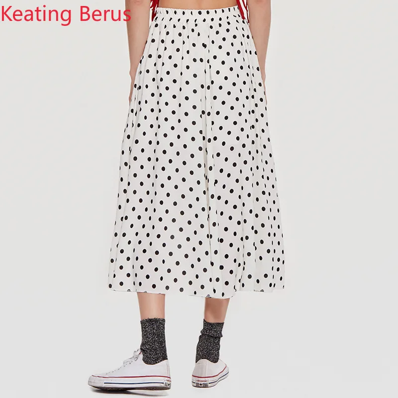 2019 Женская юбка с высокой талией свободная большие размеры пляжная в горошек