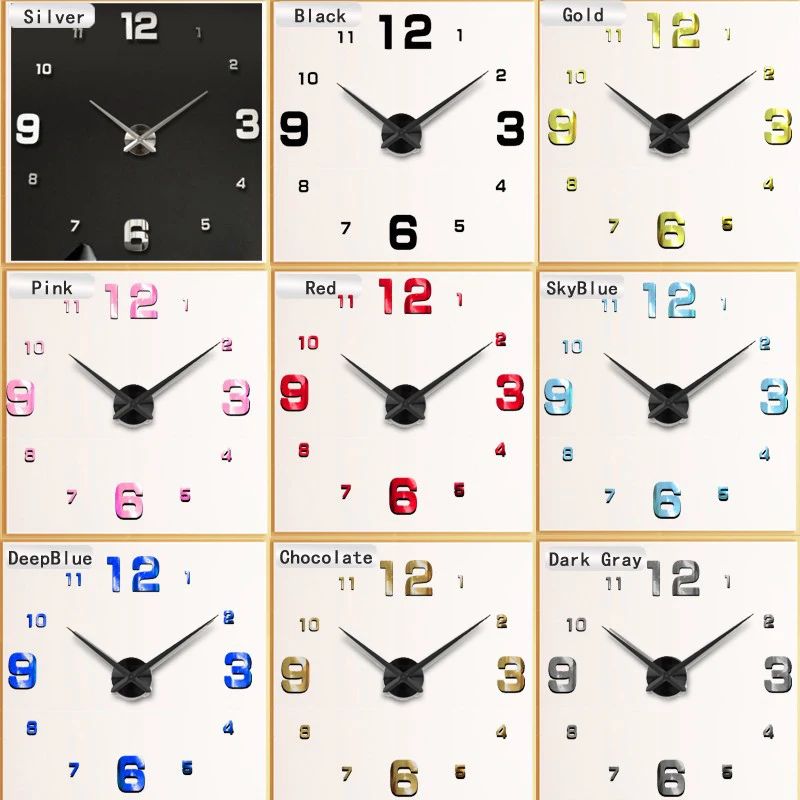 Бесплатная доставка модные 3D настенные часы большого размера зеркальные